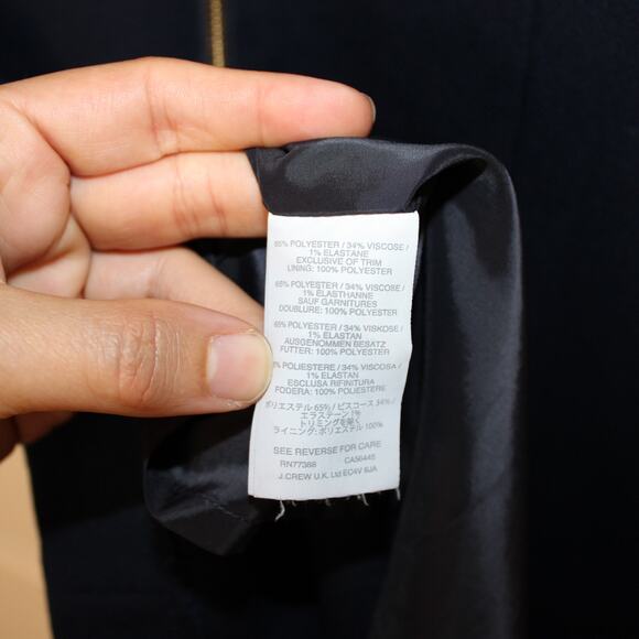 J.CREW Faux Leather Trim Navy Blue Black Zip Pocket Straight Dress | 4 - Picture 13 of 14